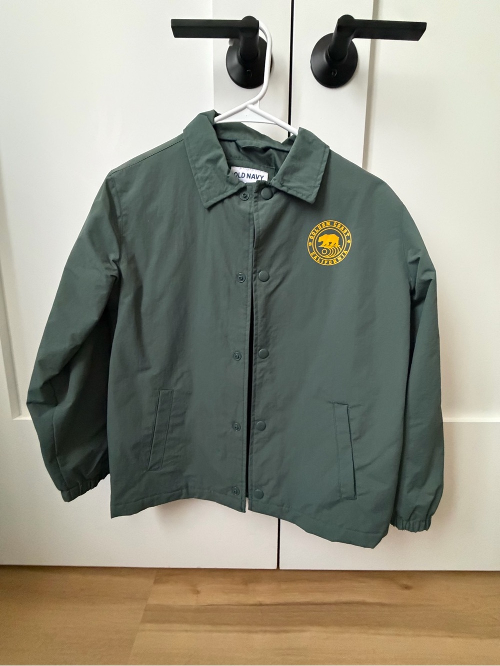 Old Navy Kids Green Snap-Front Coach Jacket with Yellow Patch